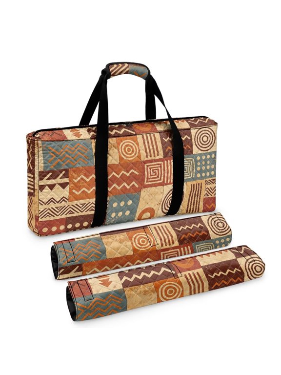 American Mahjong Bag Set for Mahjong Tiles, Racks & Accessories, 3-Piece Quilted Empty Mahjong Storage Bag for Party & Travel, Tribal Patchwork Geometric