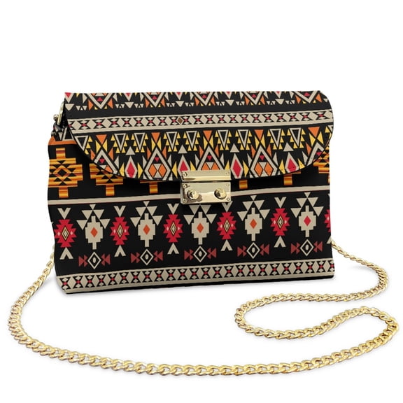 SCRAWLGOD American Tribal Beige Black Small Crossbody Bag Women's Shoulder Handbag PU Leather Cross Body Purses Crossover Shoulder Bag with Metal Buckle