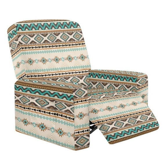 SCRAWLGOD American Tribal Beige Recliner Chair Covers Stretch Chair Cover for Recliner Slipcovers 4-Piece Lazyboy 1 Seat Sofa Cover Furniture Protector with Pocket