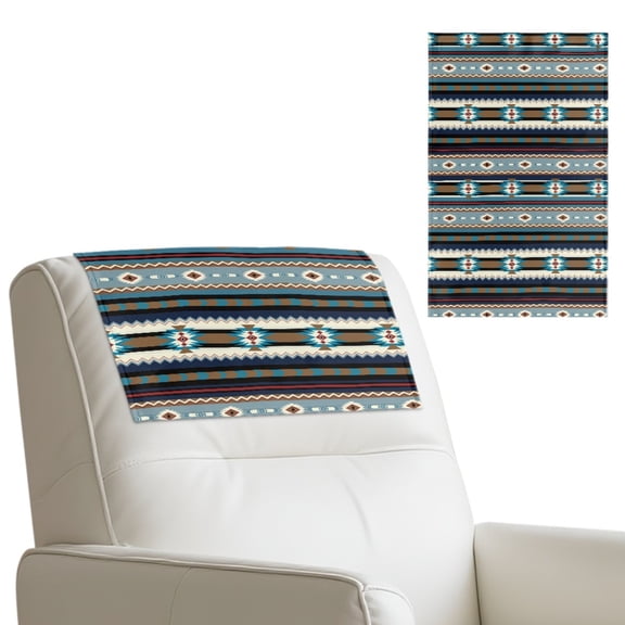 SCRAWLGOD American Tribal Blue Gray 1 Piece Non Slip Headrest Cover for Furniture Slipcovers,PU Leather Recliner Headrest Protector 17x27in Head Protector Cover for Home Decor
