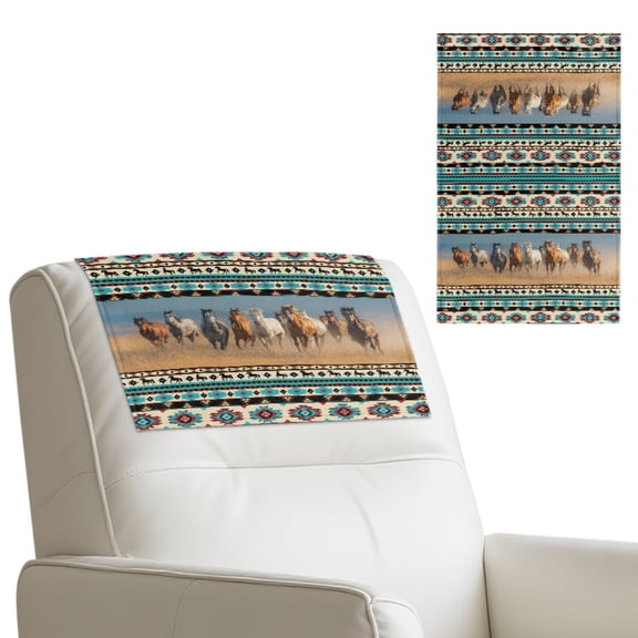SCRAWLGOD American Tribal Horse Print Blue Beige 1 Pcs Recliner Headrest Protector Non Slip Headrest Cover for Recliner Chair 17"x 27" Couch Chair Head Protector for Sofa