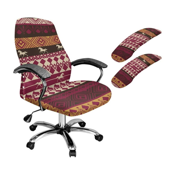 SCRAWLGOD American Tribal Horse Removable Office Chair Cover with Arm Protector Comfortable Desk Chair Covers Dustproof Universal Swivel Chair Slipcover, 3 Pieces Set, S