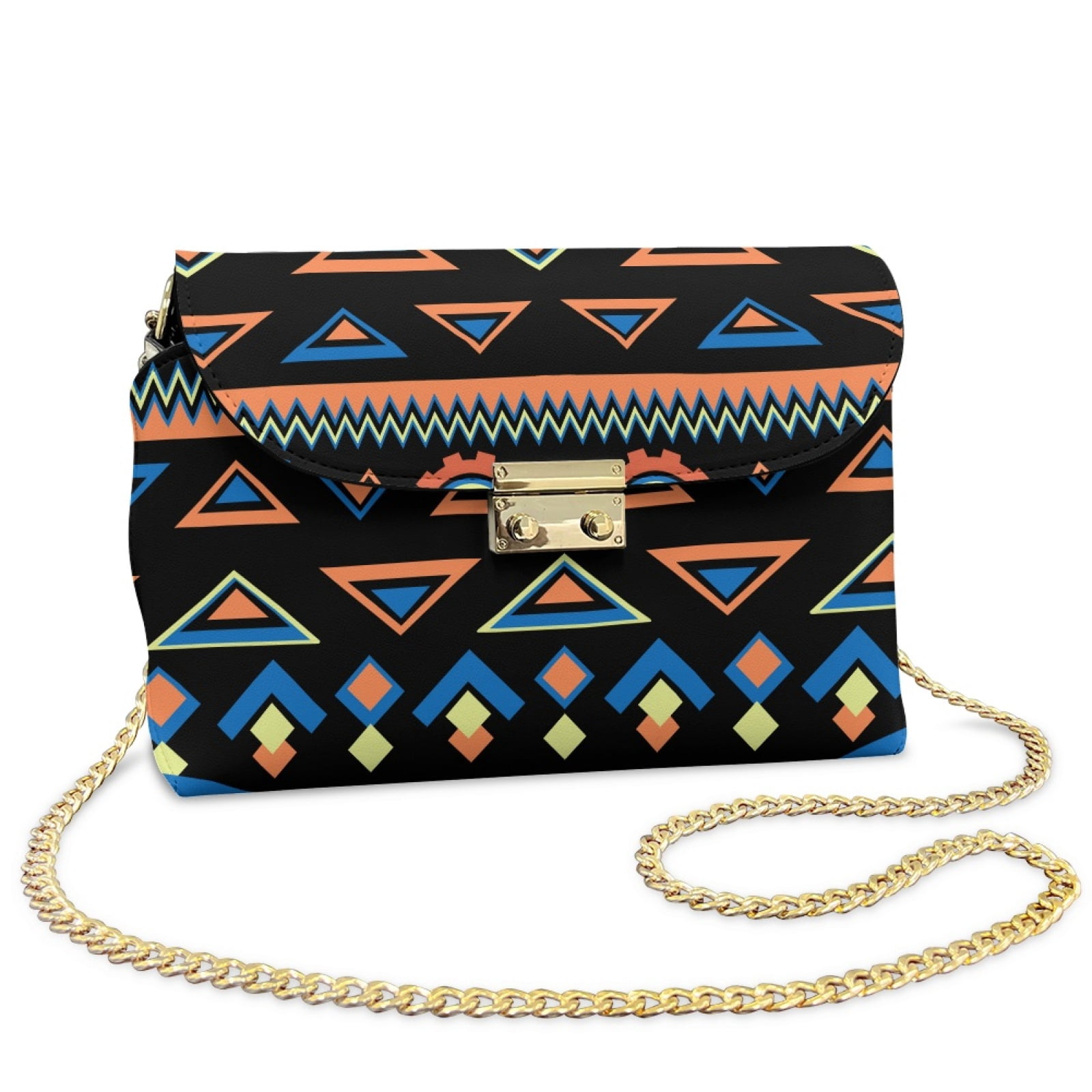 SCRAWLGOD American Tribal Print Black Crossbody Bag Women's PU Leather Purses, Crossbody Handbags Purses, Small Shoulder Handbags with Detachable Chain