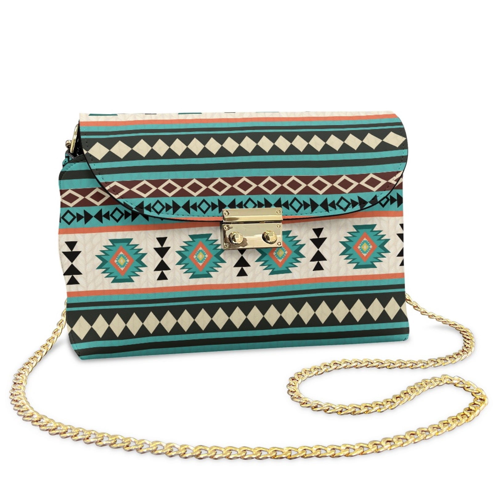 SCRAWLGOD American Tribal Print Blue PU Leather Small Womens Crossbody Bag Lightweight Trendy Shoulder Handbag Mini Purse With Detachable Chain for Women Casual
