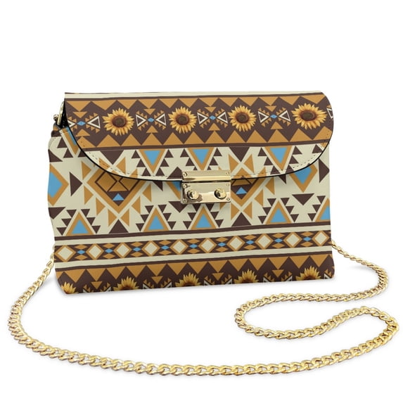 SCRAWLGOD American Tribal Sunflower Brown Beige Crossbody Bag Women's Shoulder Handbag Cell Phone Purse PU Leather Crossbody Handbags Purses with Chain Strap
