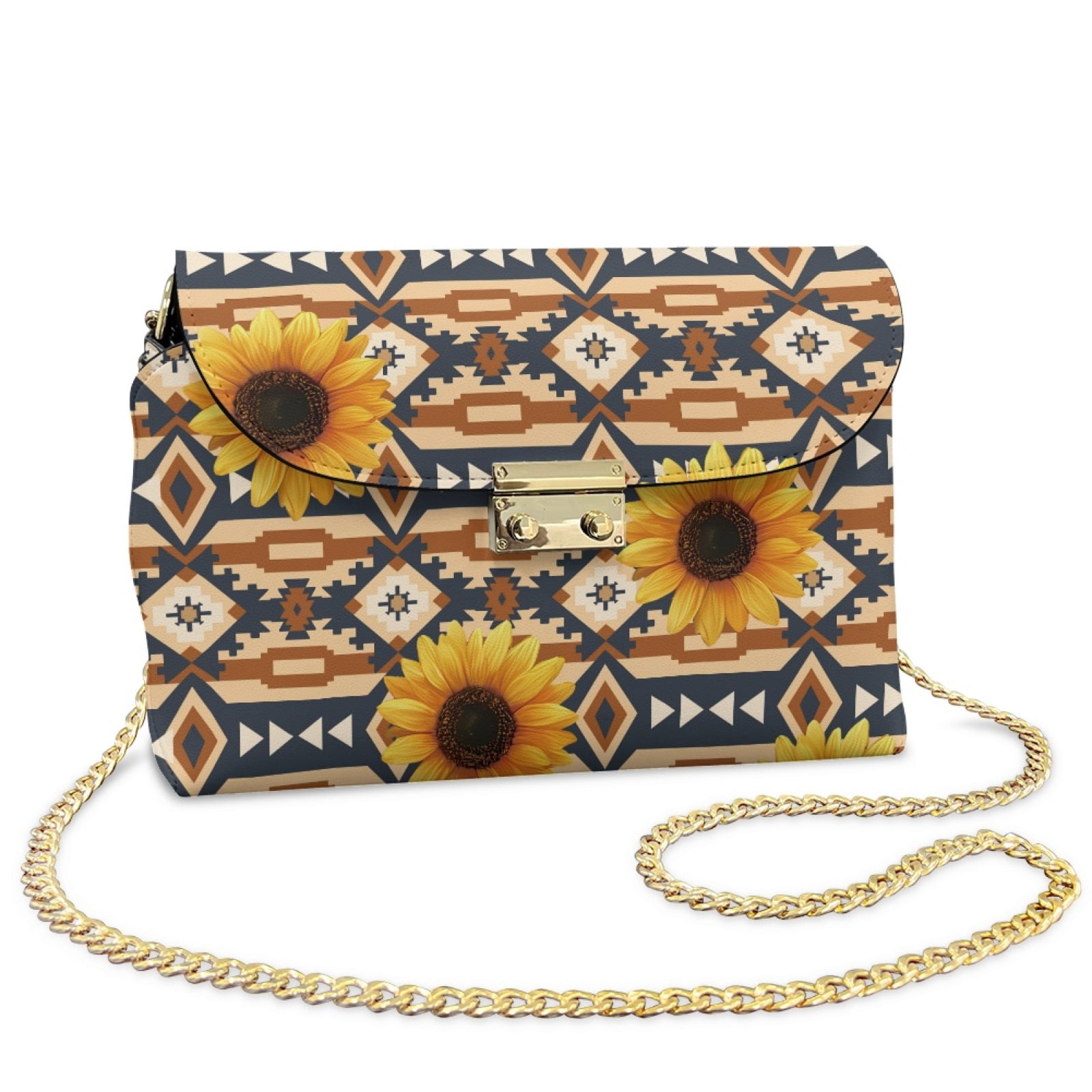SCRAWLGOD American Tribal Sunflower Print Beige Small Purses for Women Crossbody Bags, Lightweight PU Leather Mini Cross Body Purse Travel Shoulder Bag Sling Bag for Daily Life