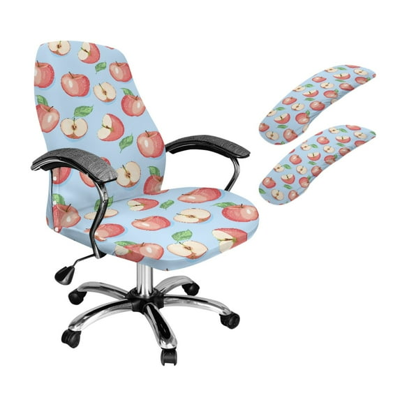SCRAWLGOD Apple Print Blue Set of 3 Soft Computer Chair Slipcover with Armrest Covers Crease Resistant Desk Chair Protector Washable High Back Chair Slipcovers, L