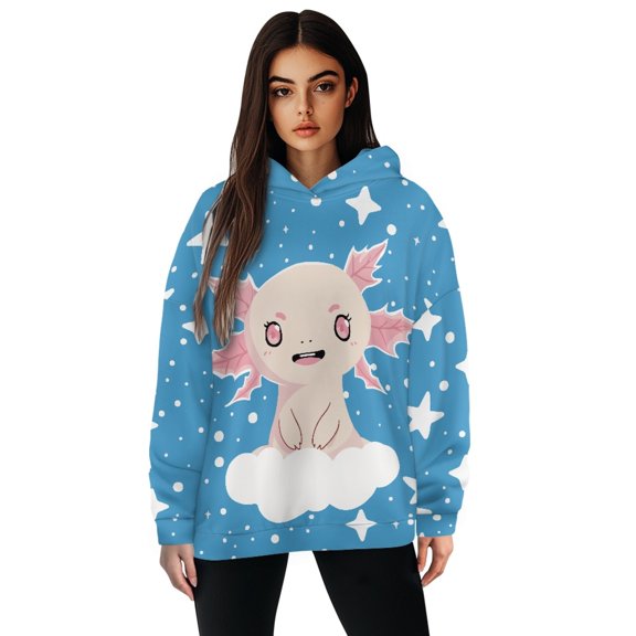SCRAWLGOD Axolotl Stars Hooded Sweatshirt Women Plus Pullover Sweaters for Women Crewneck Ladies Pullover Hoodies Washable Women's Sweatshirt Plus Size XL for Walks