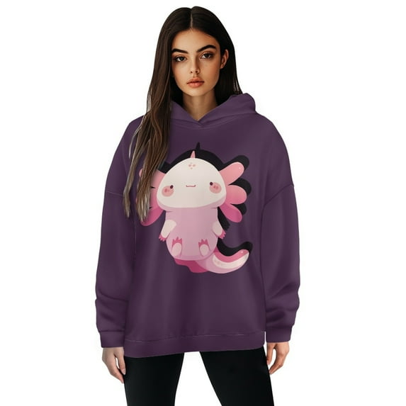 SCRAWLGOD Axolotl Women's Hoodies Pullover Oversized Sweatshirt for Women Plus Size L Comfortable Women Activewear Hoodies Crew Neck Streetwear Hoodies Women for Biking
