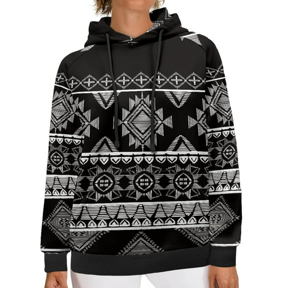 SCRAWLGOD Aztec Ethnic Hoodie for Women Pullover Sweatshirts for Women with Pockets Long Sleeve Plus Size 2XS Graphic Hoodies Designs Pullover Soft Streetwear Hoodie Women