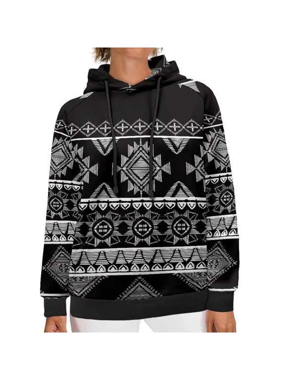 Aztec Ethnic Hoodie for Women Pullover Sweatshirts for Women with Pockets Long Sleeve Plus Size S Graphic Hoodies Designs Pullover Soft Streetwear Hoodie Women