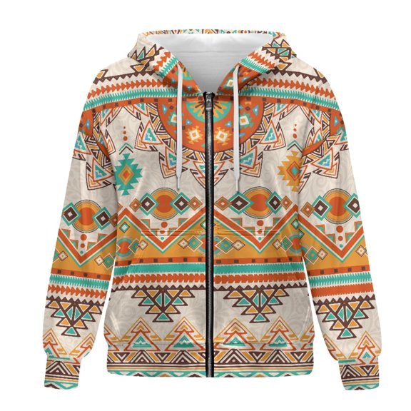 SCRAWLGOD Aztec Ethnic Plus Size M Zip Up Hoodies for Women Graphic Hoodies Long Sleeve Women Oversized Sweatshirt Casual Womens Fall Hoodies for Office