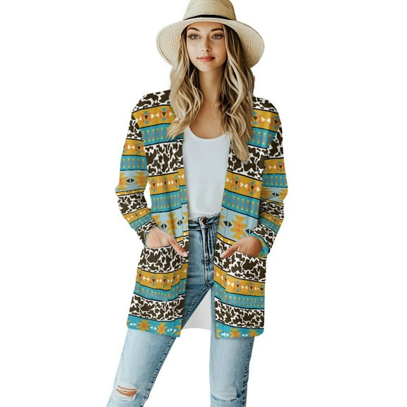 SCRAWLGOD Aztec Ethnic Women Cardigans Lightweight Long Sweater Cardigan Women Dressy Long Sleeve Womens Sweater Jacket with Pockets Loose Sweatshirt Cardigan Women Open Front Size 2XL