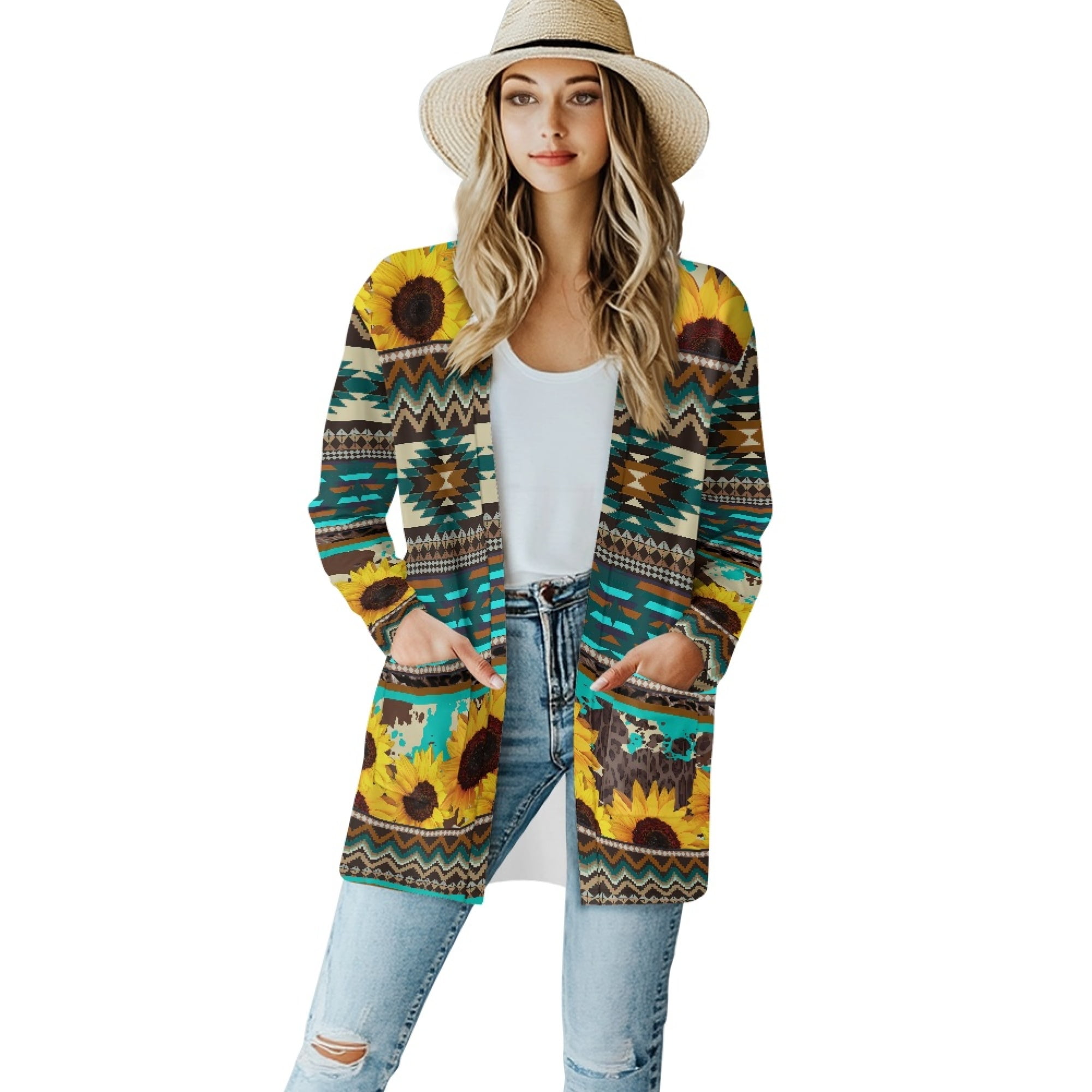 SCRAWLGOD Aztec Southwest Women's Casual Lightweight Open Front