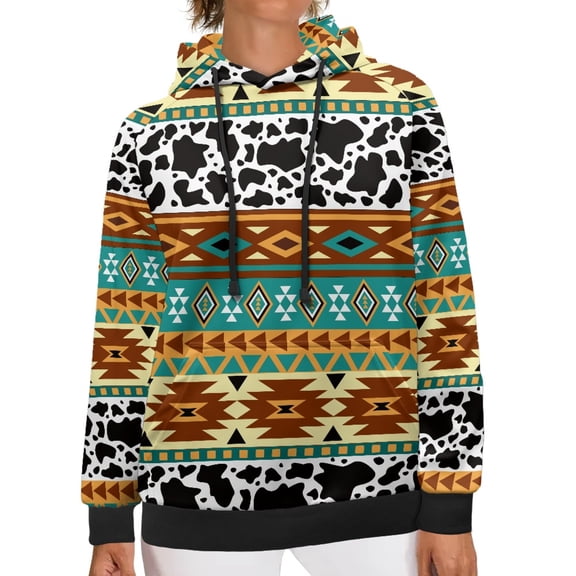 SCRAWLGOD Aztec Tribal Pullover Hoodie Sweatshirt Women Graphic Sweater Plus Size 3XL Long Sleeve Hoddies Woman Trendy Breathable Women's Hoodies with Pockets for Vacation