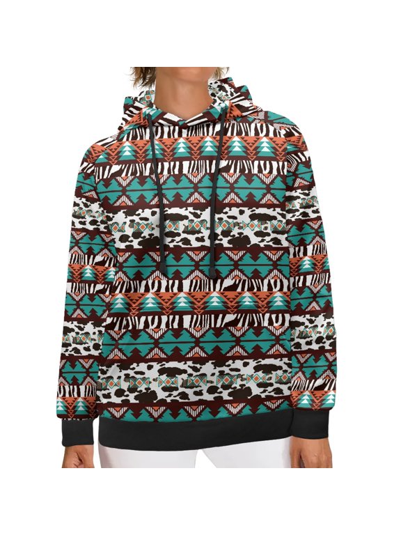 Aztec Tribal Pullover Hoodie Sweatshirt Women Trendy Fall Clothes Plus Size S Long Sleeve Hoddies Woman Graphic Washable Womens Hoodies Oversized
