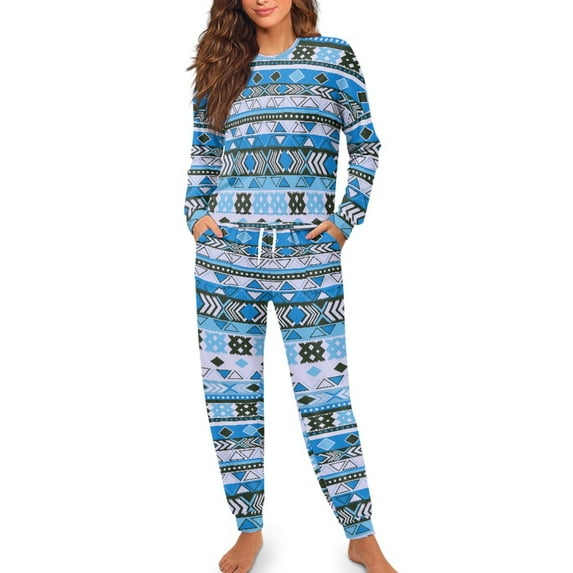 SCRAWLGOD Aztec Tribal Women's Pjs Sets Fall Pajamas for Women Long Sleeve 2 Piece Outfit Crewneck Pj for Women Sleepwear Size XL Comfy Women Loungewear