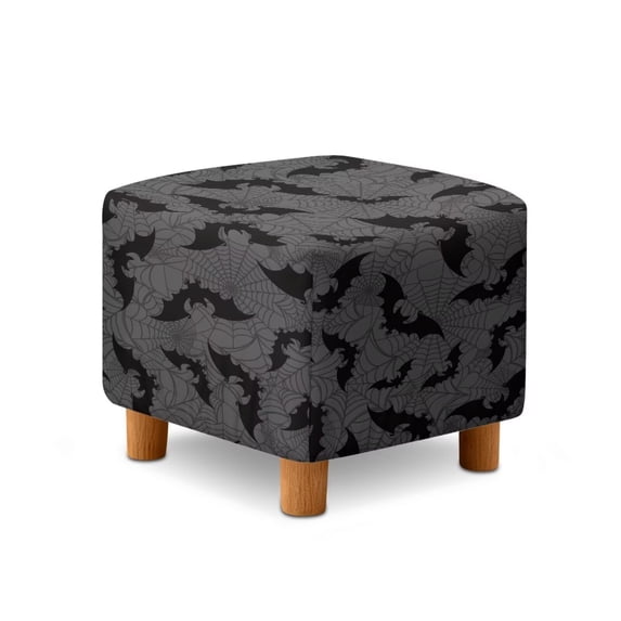 SCRAWLGOD Bat Spider Web Print Gray Ottoman Cover Square Stretch Footrest Stool Cover Washable Footstool Ottoman Slipcover with Elastic Bottom for Home Decoration