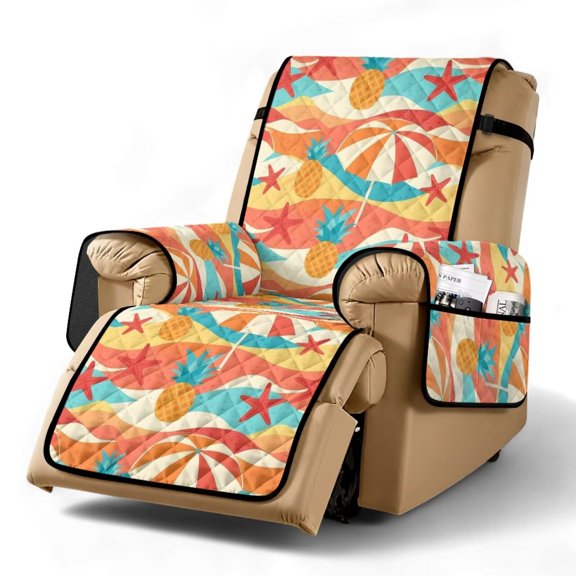 SCRAWLGOD Beach Pineapple Starfish Print Recliner Chair Cover Non Slip Washable Furniture Protector Breathable Recliner Slipcover with Pocket