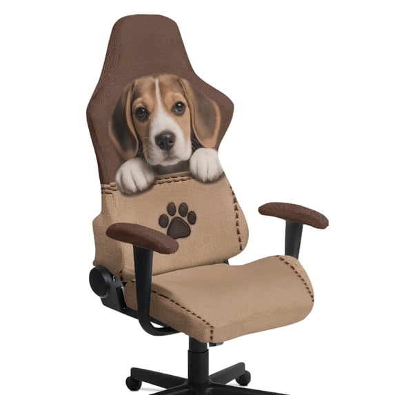 SCRAWLGOD Beagle Dog Paw Print Gaming Chair Cover with Armrest Covers Stretch Breathable Furniture Protector Non Slip Reclining Racing Gaming Chair