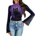 thumbnail image 1 of SCRAWLGOD Black Cat Women Bell Sleeve Tops Casual Bell Sleeve Lettuce Trim Tops Size XL Lightweight Mock Neck Shirts Lettuce Trim Tops for Going Out Party, 1 of 7