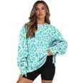 thumbnail image 1 of SCRAWLGOD Blue Leopard Print Womens Oversized Sweatshirts Crewneck Long Sleeve Tops Polyester Cozy Pullover Fall Fashion Clothes with Pockets, XXL, 1 of 7