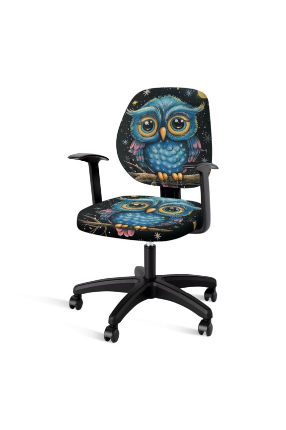 Blue Owl Stars Breathable Computer Office Chair Cover Stretch Comfortable Boss Chair Slipcovers Universal Removable Desk Chair Seat Protector, Set of 2