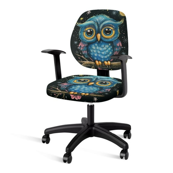 SCRAWLGOD Blue Owl Stars Breathable Computer Office Chair Cover Stretch Comfortable Boss Chair Slipcovers Universal Removable Desk Chair Seat Protector, Set of 2