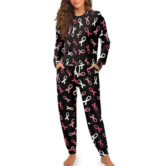 SCRAWLGOD Bow Tie Woman Long Sleeve Pjs for Women Within Pajama Sets Women 2 Piece Crewneck Fall Pajamas Soft Womens Pjs with Pockets for Casual Size 2XL
