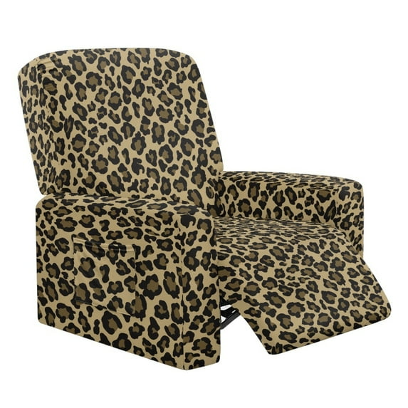 SCRAWLGOD Brown Leopard Print Mushroom Star Moon Print Recliner Cover 4-Piece Recliner Chair Covers Lazyboy Recliner Cover Furniture Protector Cover with Storage Pocket Reclining Slipcovers