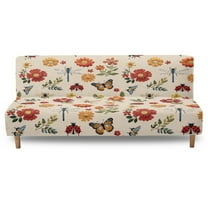 SCRAWLGOD Butterfly Daisy Floral Dragonfly Print Beige Stretch Armless Futon Cover Futon Slipcover Non Slip Sofa Bed Cover Furniture Protector with Elastic Bottom, Machine Washable