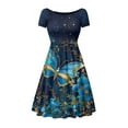 thumbnail image 1 of SCRAWLGOD Butterfly Flowers Dresses for Women Summer Casual Swing Dresses Midi Length Lightweight Women's Summer Short Sleeve A-Line Midi Dresses Casual with Wide Meck for Holidays Size XS, 1 of 7