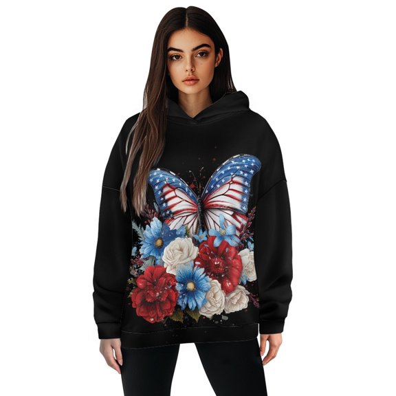 SCRAWLGOD Butterfly Flowers Hoddie for Women Graphic Hoodies Pullover Womens Sweatshirt Washable Activewear Hoodies for Women Crewneck Ladies Hooded Sweaters for Biking Size M