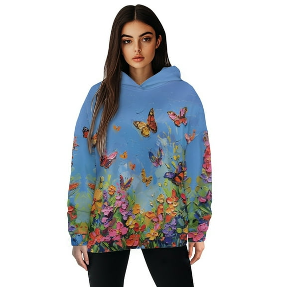 SCRAWLGOD Butterfly Flowers Pullover Hoodies for Women Oversized Sweaters for Women Trendy Long-Sleeve Womens Fall Hoodies Size S Soft Women Activewear Hoodies for Biking