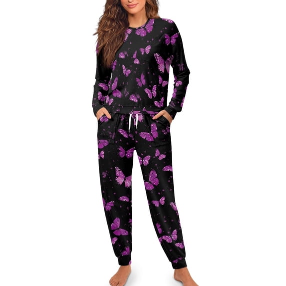 SCRAWLGOD Butterfly Pjs Women 2 Piece Pajamas Sets for Women Soft Long Sleeve Sleepwear Size XL Crewneck Womens Lounge Lightweight Pj with Pockets