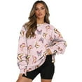 thumbnail image 1 of SCRAWLGOD Butterfly Print Beige Pink Womens Round Neck Sweatshirts with Pockets Long Sleeve Trendy Pullover Casual Comfy Drop Shoulder Loose Fit Tops Fall Clothes, L, 1 of 7