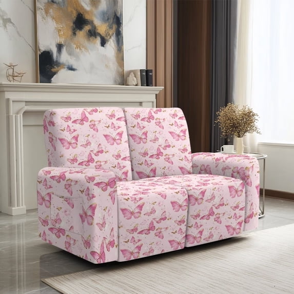 SCRAWLGOD Butterfly Print Lazy Boy Reclining Cover with Pockets Stretch Non Slip Recliner Loveseat Slipcover Washable Anti Scratch Recliner Slipcover