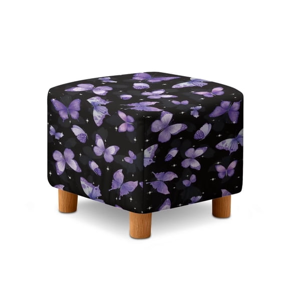 SCRAWLGOD Butterfly Print Violet Black Ottoman Slipcover, Anti Slip Square Cushion with Elastic Bottom Thick Footstool Protection Universal Fit for Most Footrest Sofa