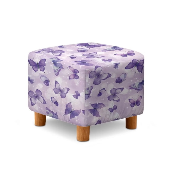 SCRAWLGOD Butterfly Print Violet Footstool Slipcover, Washable Footrest Sofa Slipcovers Comfortable Square Covers for Footstool with Stretch Bottom