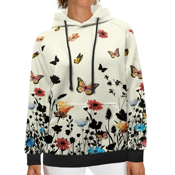SCRAWLGOD Butterfly Pullover Hoodies for Women Plus Size 2XS Sweaters for Women Fall Long Sleeve Woman Hoodie Sweatshirt Breathable Active Wear Hoodies for Women Sport