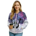 thumbnail image 1 of SCRAWLGOD Butterfly Splash Print Violet White Womens Zip Up Long Sleeve Crewneck Sweatshirt Jacket Casual Loose Coats With Pockets Stylish Comfortable Lightweight Outerwear, S, 1 of 7