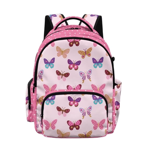 SCRAWLGOD Butterfly Spot Stars Print Pink School Backpack for Teens, Backpacks for Kids Students, Bookbag for Primary, Middle High School, 17 Inch Large Capacity Schoolbag