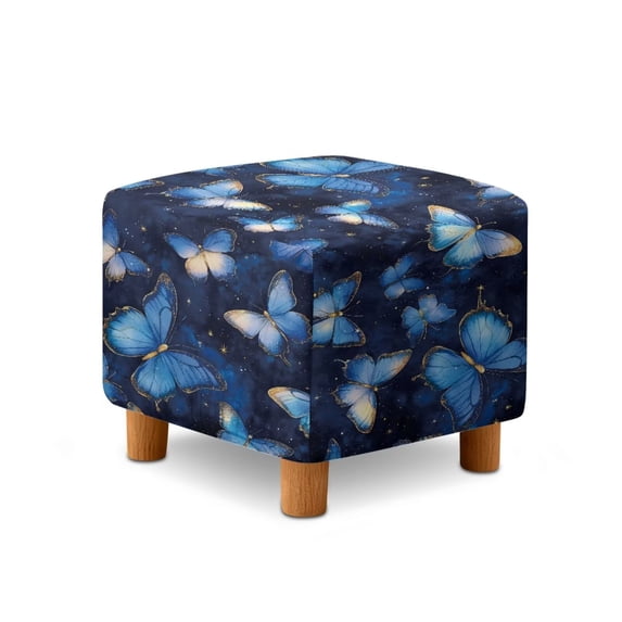 SCRAWLGOD Butterfly Stars Print Dark Blue Ottoman Slipcover, Stretch Square Ottoman Covers Slipcover Soft Storage Footrest Stool Cover Footstool Protection for Living Room