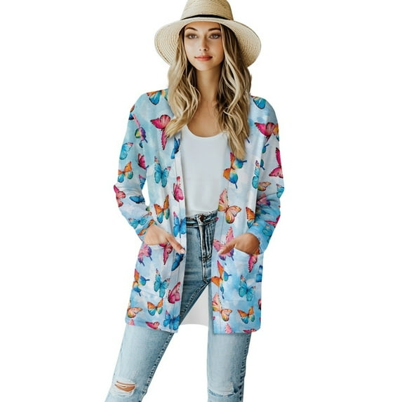 SCRAWLGOD Butterfly Womens Cardigan Sweater Jacket for Women Dressy Sweatshirt Size XL Women's Long Sleeve Cardigan Washable Long Sweater Cardigan Women Daily Life