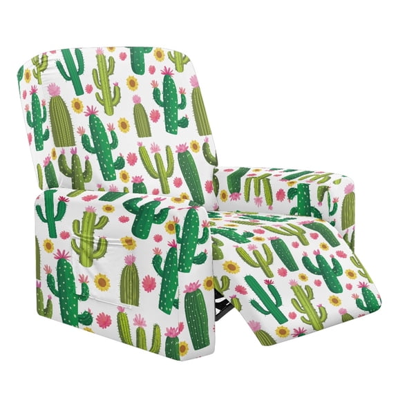 SCRAWLGOD Cactus Floral Green White Recliner Slipcovers 4-Pieces Lazyboy Recliner Cover Recliner Couch Covers Reclining Chair Covers with Storage Pocket Furniture Protector for Living Room
