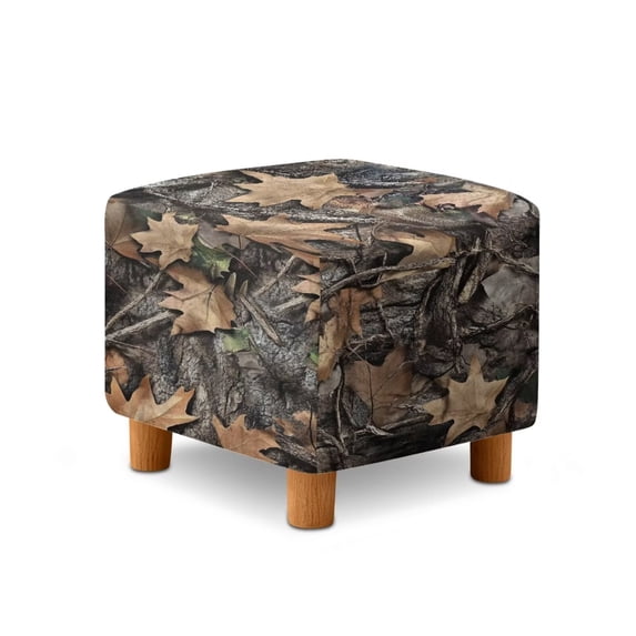 SCRAWLGOD Camo Forest Maple Leaf Print Ottoman Slipcover, Stretch Square Square Footstool Slipcover Folding Storage Ottoman Covers for Living Room with Elastic Bottom