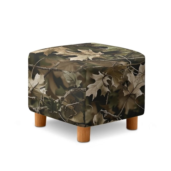 SCRAWLGOD Camo Forest Maple Leaf Print Square Ottoman Covers, Removable Ottoman Slipcover, Square Footstool Protector Covers Stretch Stool Cover Rectangular with Elastic Bottom