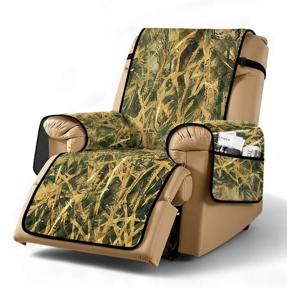 SCRAWLGOD Camo Hunting Print Recliner Chair Cover Washable Stain Resistant Furniture Protector Non Slip Recliner Cover with Elastic Straps