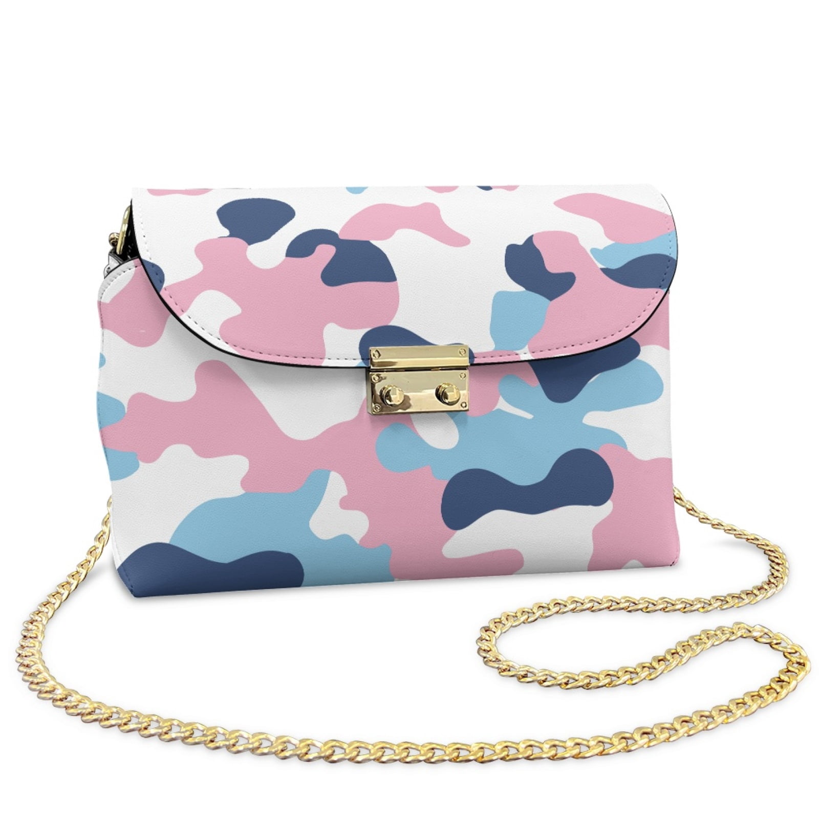 SCRAWLGOD Camouflage Pink Blue White Small Crossbody Bags for Women, Fashion Stain Resistant Cell Phone Purse, Mini Travel Purse with Detachable Chain, Casual Crossbody Handbags