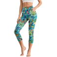 thumbnail image 1 of SCRAWLGOD Capri Yoga Pants with Pockets High Waisted Legging for Women, Active Breathable Yoga Pants with Tummy Control for Workout Running Gym, Butterfly Tie-Dye Blue Green, XS, 1 of 7
